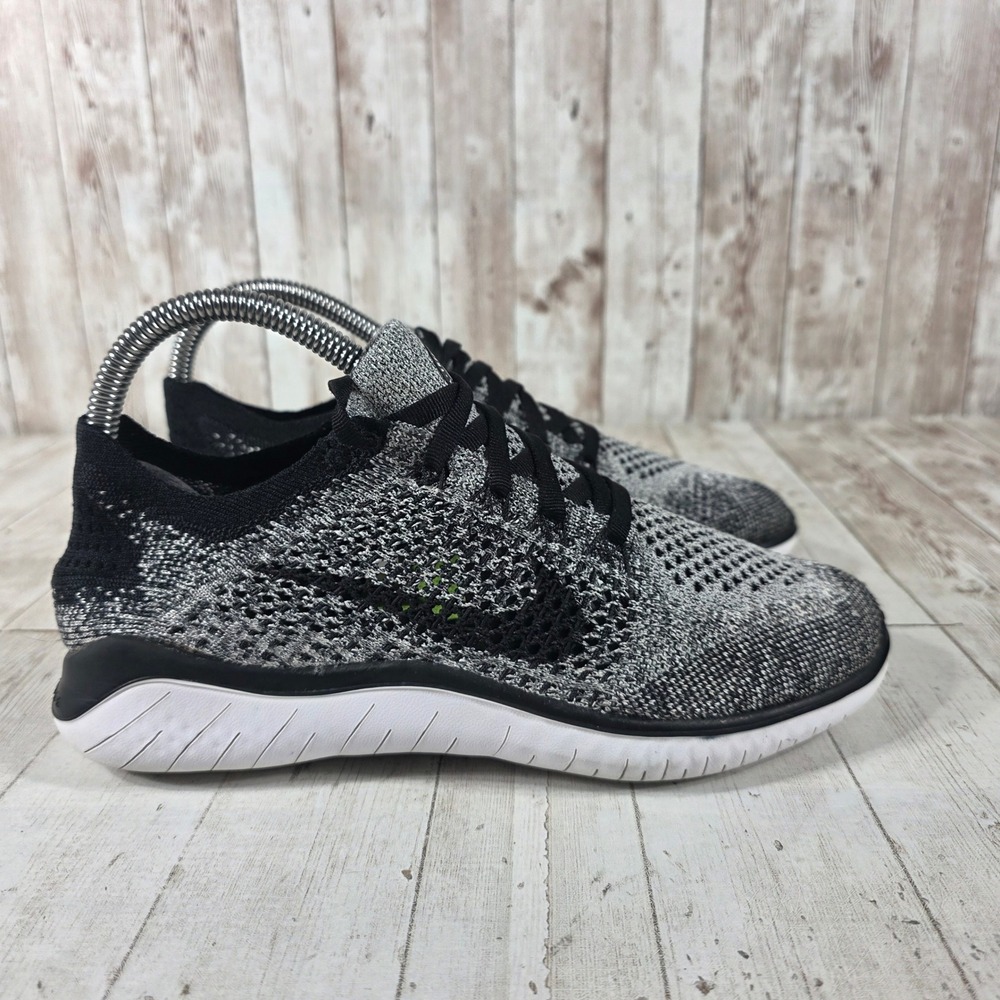 Nike Free RN Flyknit 2018 Womens Running Shoes Black White 942839-101 Size 6.5